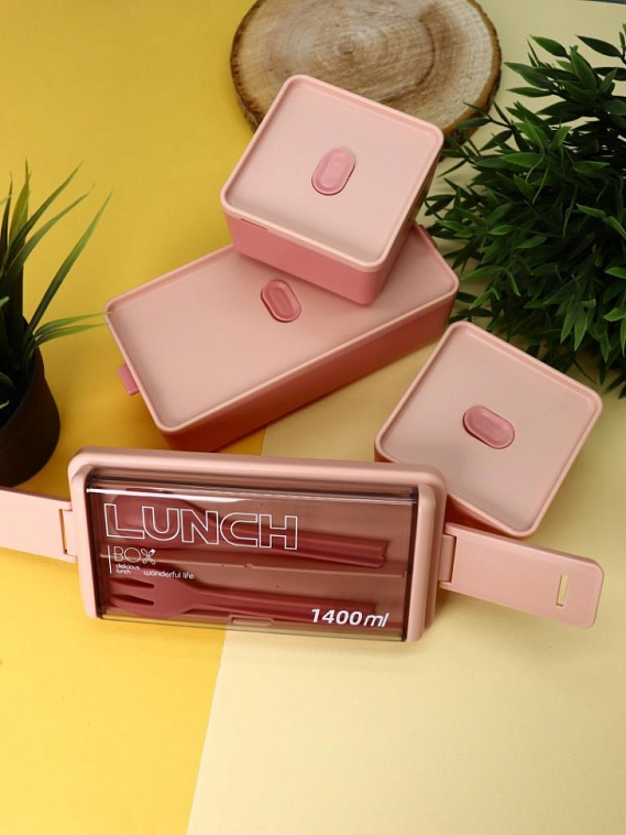Ланчбокс "Big lunch", pink (ложка+вилка+сумочка) 606x758