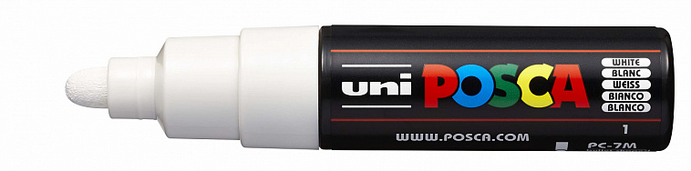 Маркер UNI "POSCA" PC-7M, 4,5-5,5 мм, наконечник пулевидный, цвет белый 606x758