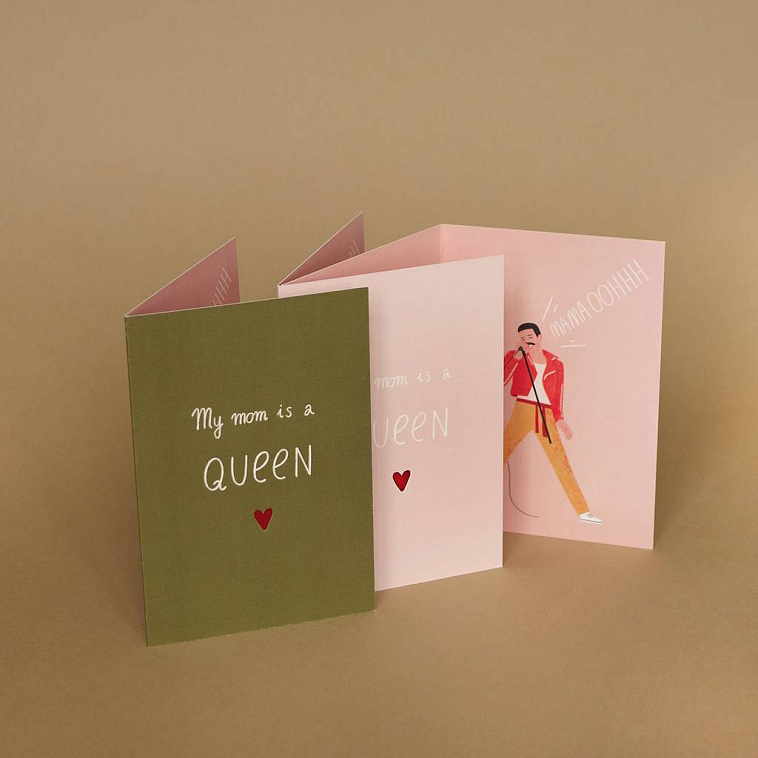 Открытка "My mom is a queen" pink (раскладная) 606x758