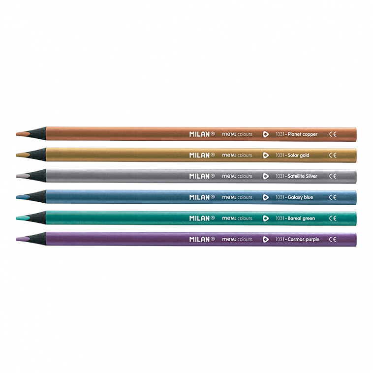 Набор цветных карандашей MILAN 6 цв металлик, трехгранные, в пластиковой упаковке