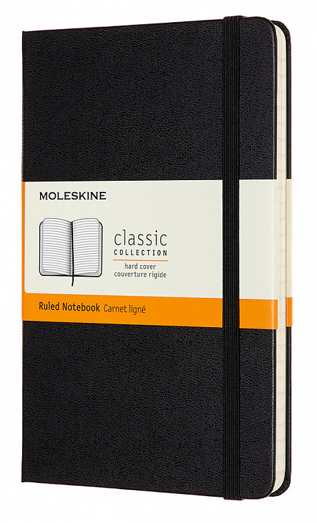 Блокнот в линейку Moleskine "Classic" Medium 11,5х18 см 240 стр, твердая обложка черная