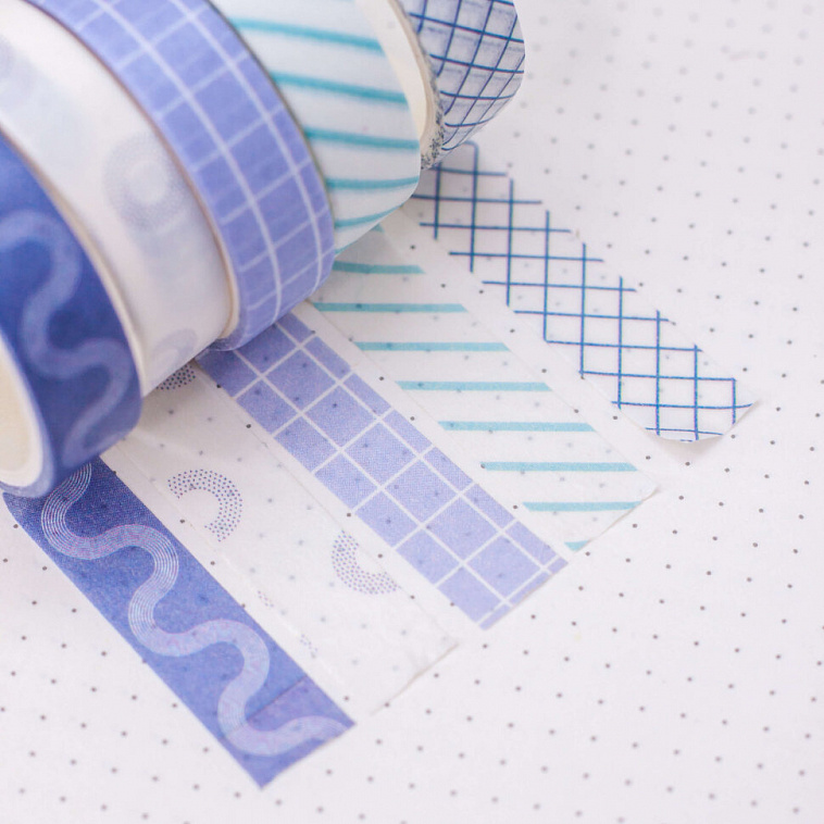Набор клейкой ленты "Patterns", blue series, mix