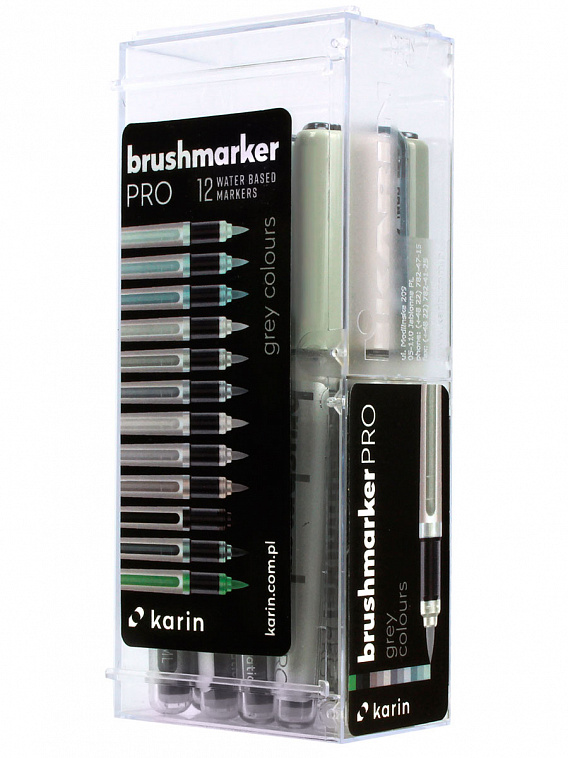 Набор маркер-кистей Karin "Brushmarker Pro" Оттенки серого 12 цв.