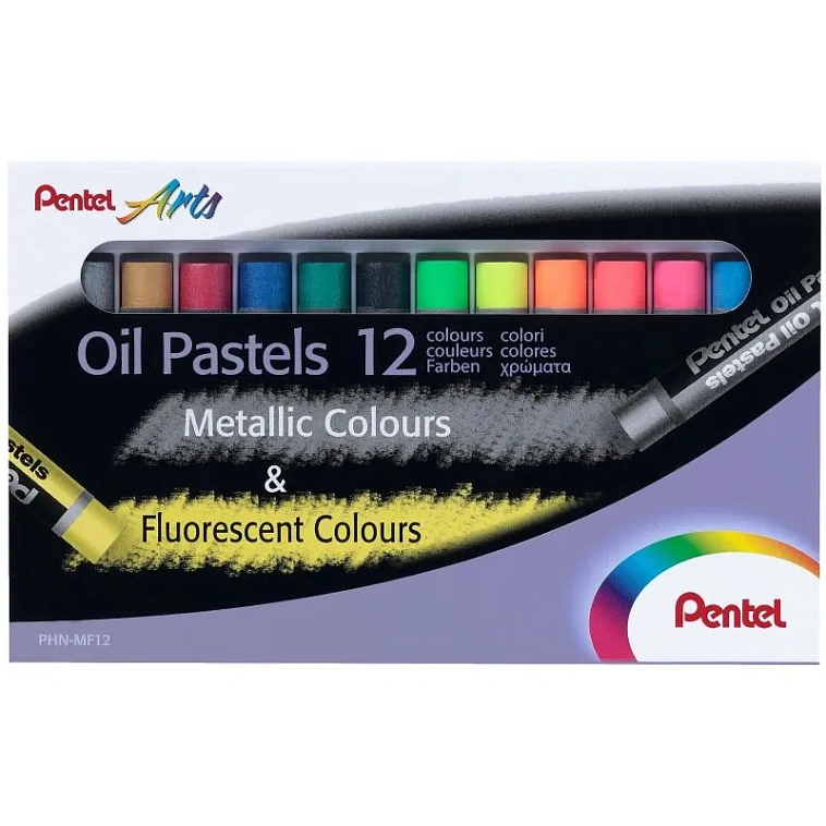Набор пастели масляная Pentel 12 цв, (6 шт флуоресцентная, 6 шт металлик) 606x758