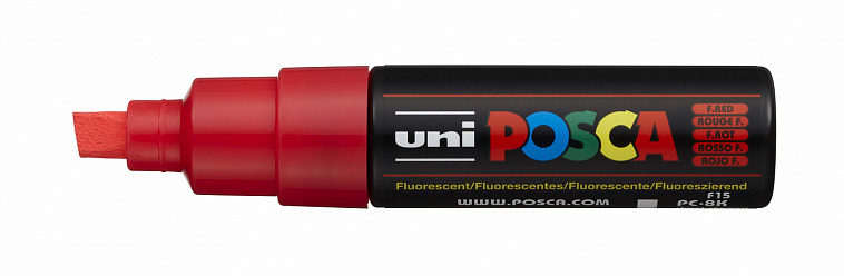 Маркер UNI "POSCA" PC-8K, до 8,0 мм, наконечник скошенный, цвет флуоресцентно-красный 606x758