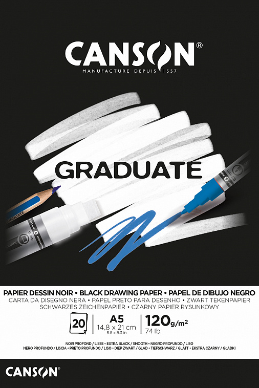 Альбом-склейка для смешанных техник Canson "Graduate" A5 20 л 120 г, черная бумага