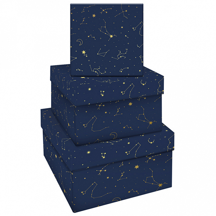 Набор квадратных коробок 3в1, MESHU "Golden constellations", (19,5*19,5*11-15,5*15,5*9см)