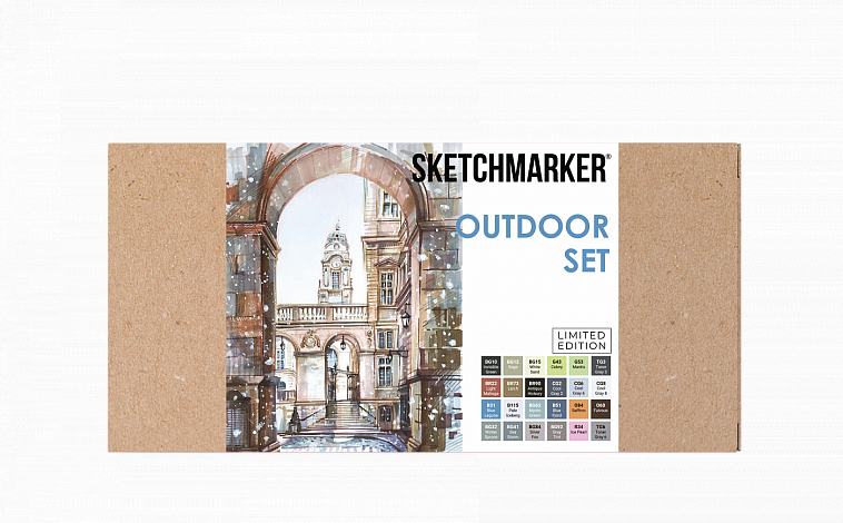 Набор маркеров Sketchmarker Outdoor set 24 шт + набор линеров и скетчбук