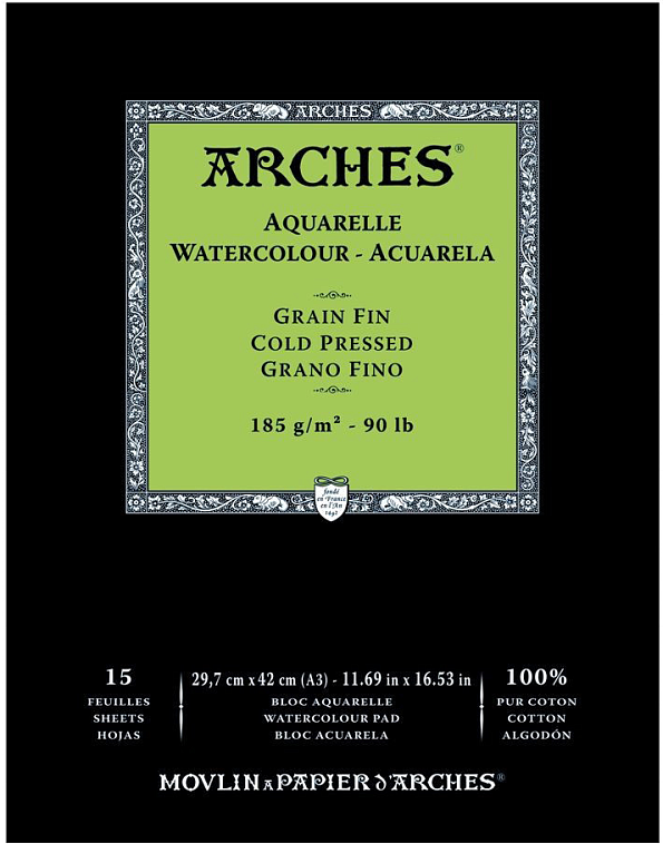 Альбом-склейка для акварели Arches "CP Watercolour" 29,7х42 см 15 л 185 г, 100% хлопок, среднезернис 606x758