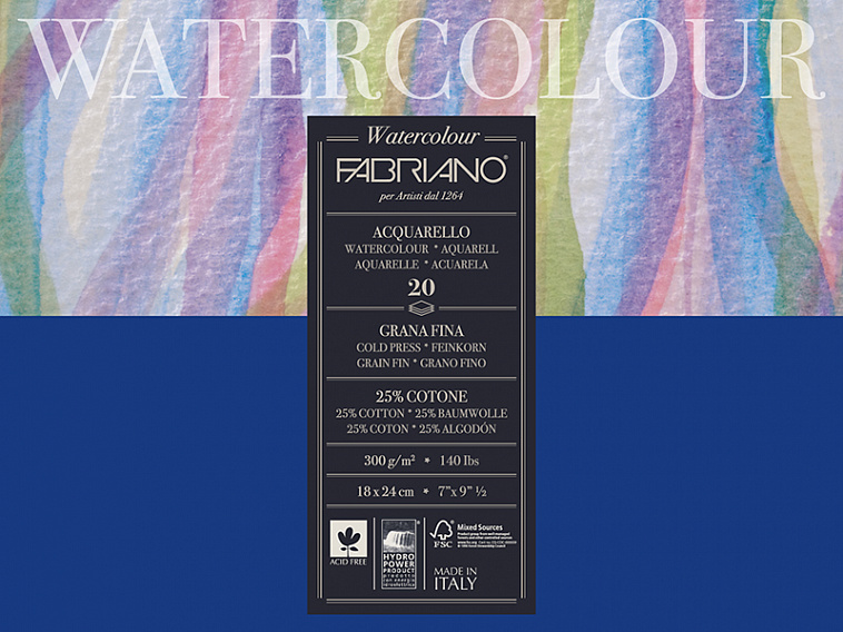Блокнот-склейка для акварели Fabriano "Watercolour" 18х24 см 20 л 300 г