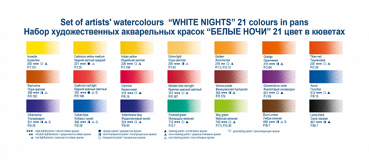 Набор акварели "Белые ночи" 21 цв в металлическом пенале 606x758