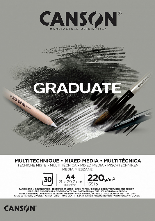 Альбом-склейка для смешанных техник Canson "Graduate Mix Media" Серый A4 30 л 220 г