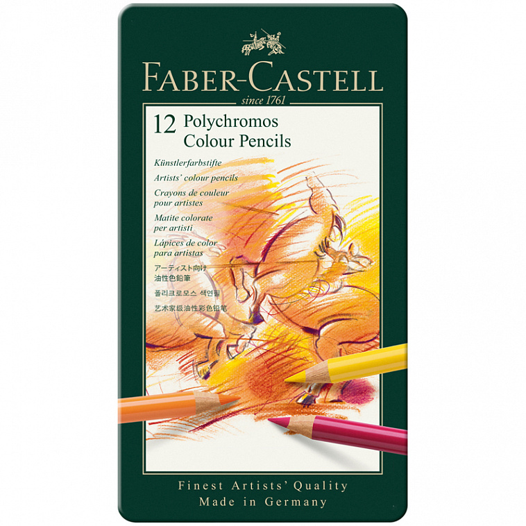 Набор карандашей цветных Faber-castell "Polychromos" 12 шт проф-ные в металле  