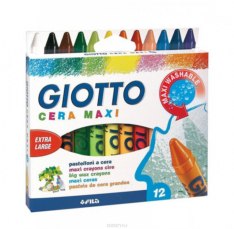 Набор карандашей восковых Fila Giotto "Cera Maxi" 12 цв, в картонной коробке