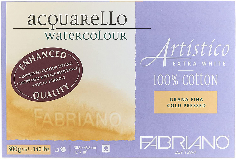 Альбом-склейка для акварели Fabriano "Artistico Extra White" Фин 30x45 см 20 л 300 г 606x758