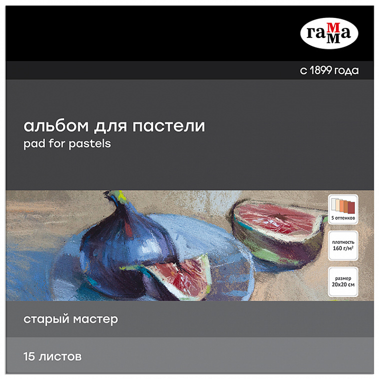 Альбом-склейка для пастели Гамма "Старый Мастер" 20х20 см 15 л 160 г, 5 цветов, теплые тона 606x758