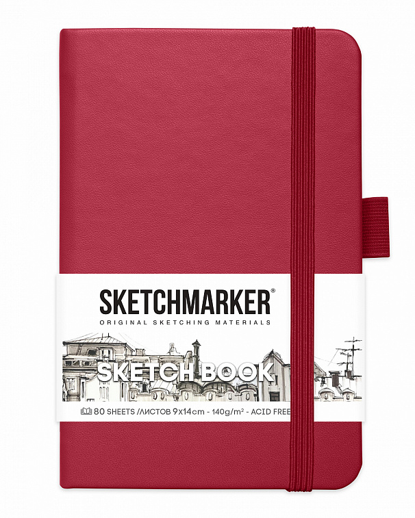 Блокнот для зарисовок Sketchmarker 9х14 см 80 л 140 г, твердая обложка Фуксия 606x758