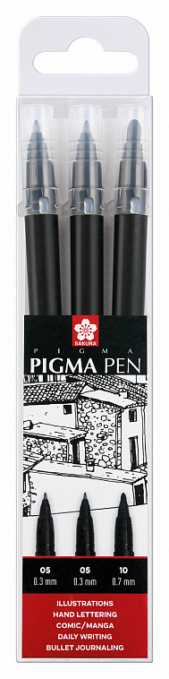 Набор капиллярных ручек Sakura "Pigma Pen" 3шт (2шт 0.3мм, 0.7мм) Черный