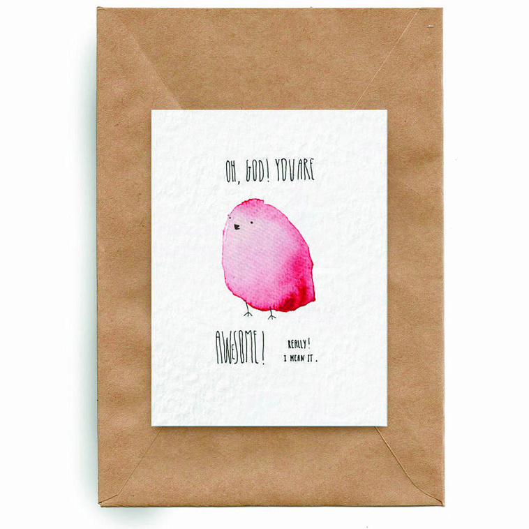 Открытка Yetti "Птичка you’re awesome" 606x758