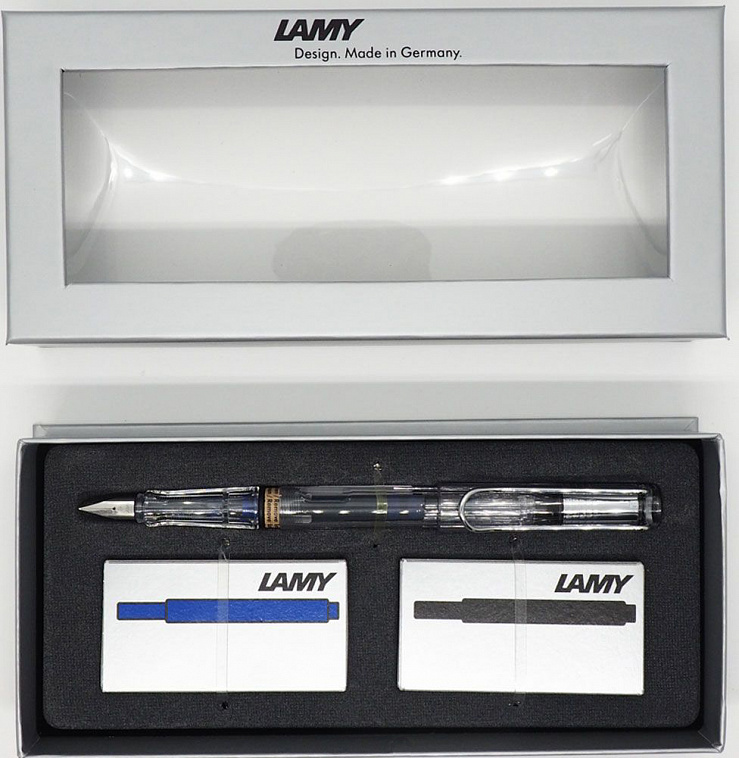Набор ручка перьевая LAMY Vista, F корпус прозрачный+ картридж синий+ черный