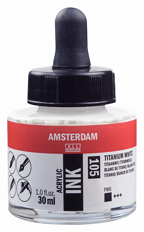 Чернила акриловые Talens "Amsterdam" 30 мл №105 Белила титановые 606x758