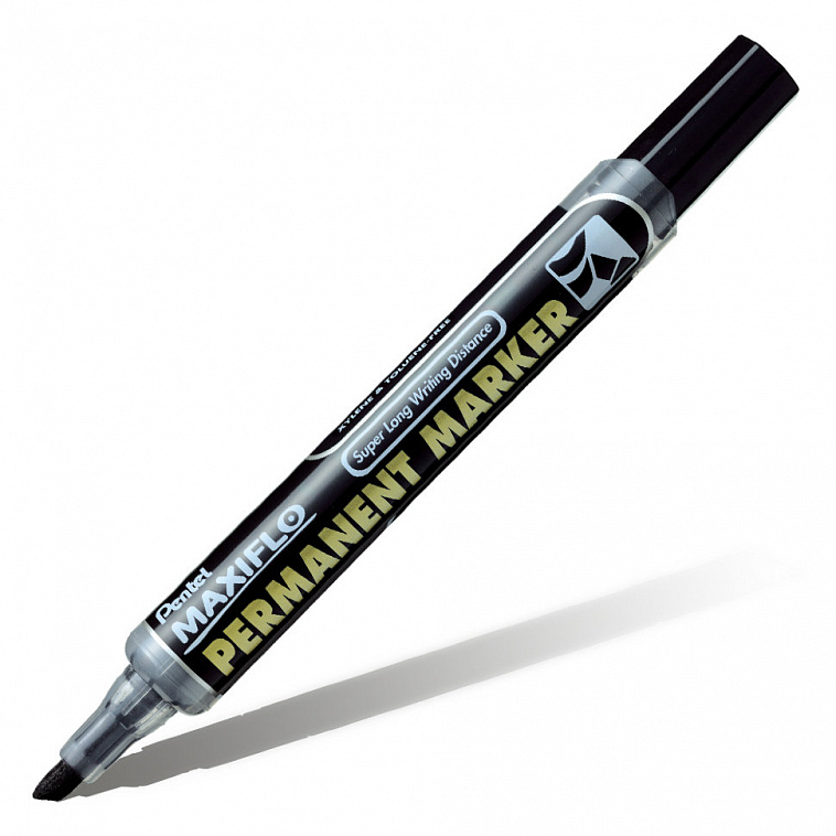 Маркер перманентный с жидкими чернилами Pentel "Maxiflo" 1,8/4,5 мм скошенный наконечник, черный 606x758
