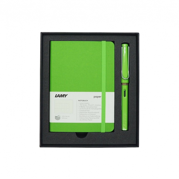 Набор ручка перьевая LAMY Safari, Зеленый+Записная книжка, мягкий переплет, А5, зеленый