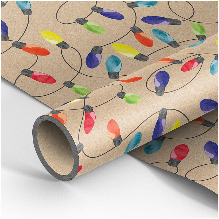 Упаковочная бумага крафт MESHU "Разноцветная гирлянда" 70*100 см, 70 г