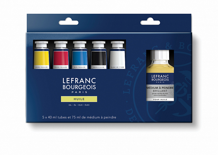 Набор масла Lefranc&Bourgeois "Fine" 5 цв*40 мл + медиум 75 мл, в картонной коробке