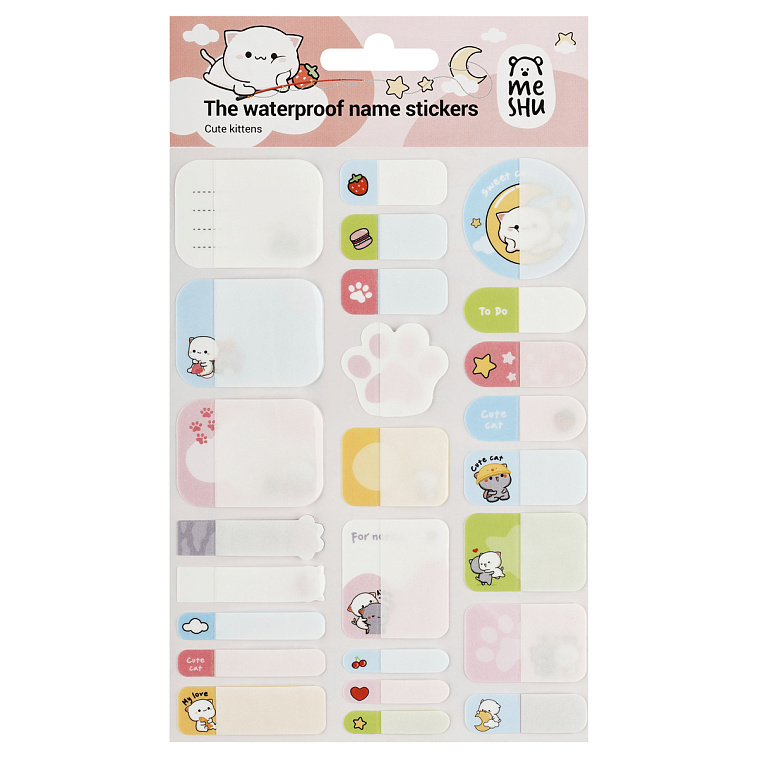 Наклейки бумажные для маркировки MESHU "Cute kittens", 11,5*20 см, пакет европодвес 606x758