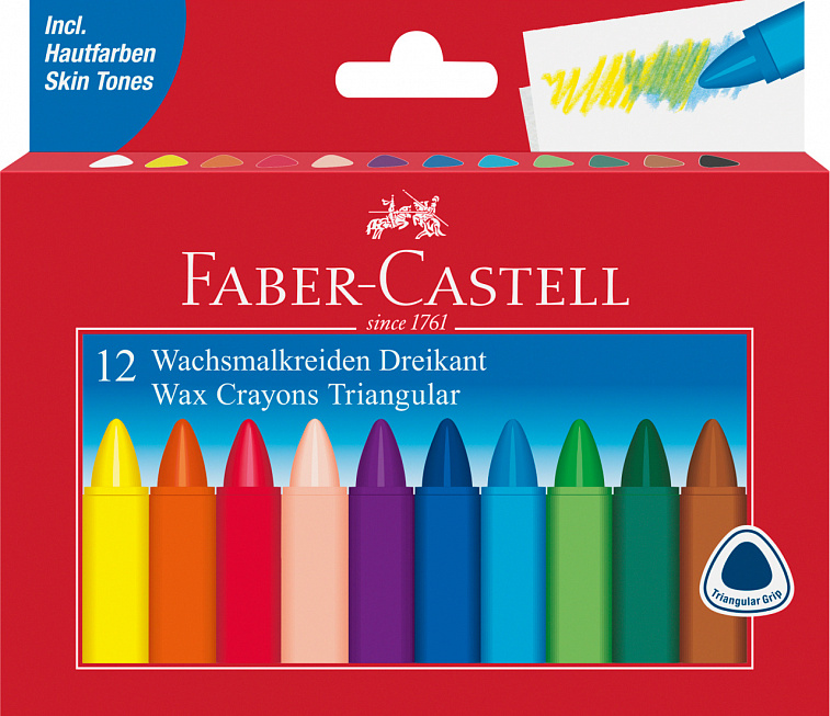 Набор мелков восковых Faber-castell 12 цв трехгранные в картоне  