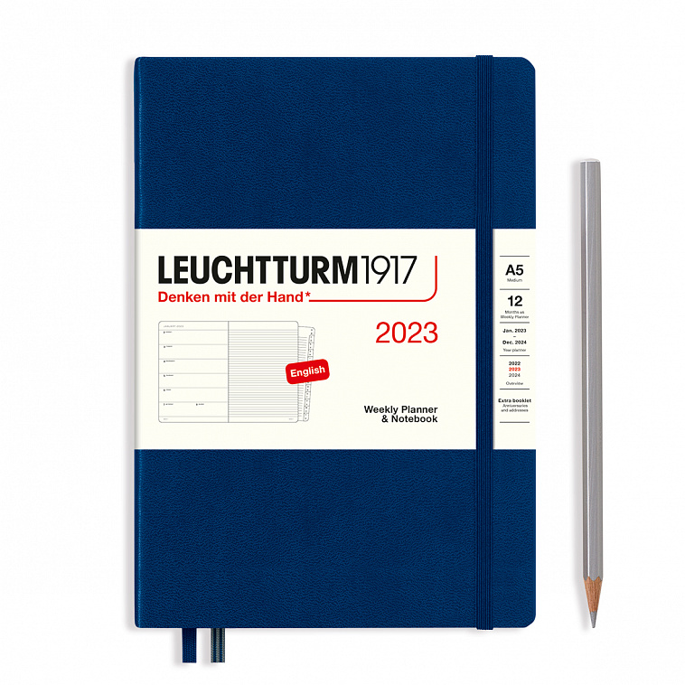 Еженедельник датир. Leuchtturm1917 Medium A5 на 2023г, 72л, тв. обл, цвет: Синий Неви + алфавитная з