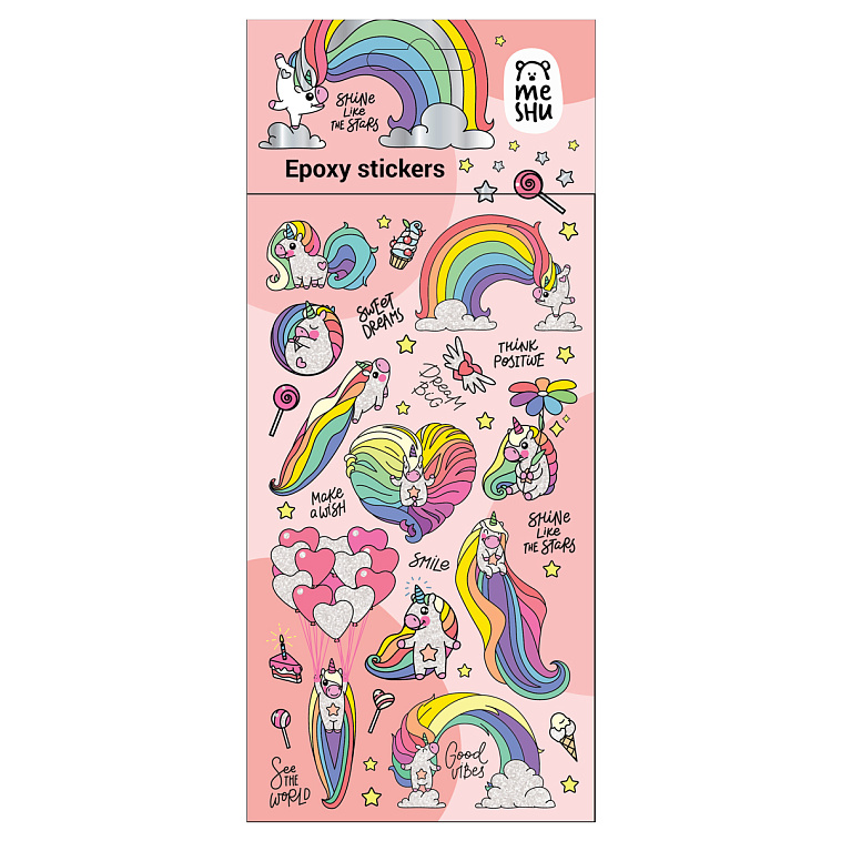 Наклейки гелевые MESHU "Rainbow unicorn", 10*23 см, пакет европодвес 606x758