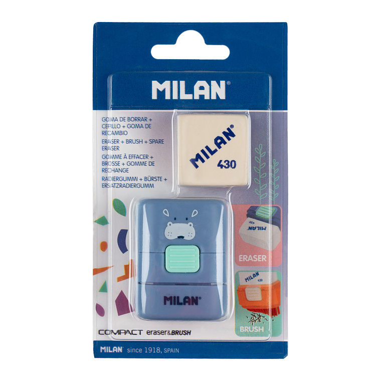 Ластик и кисточка Milan "COMPACT Fun Animals+1" запасной ластик 430 в блистере 3,9х2,9х0,9 см 606x758