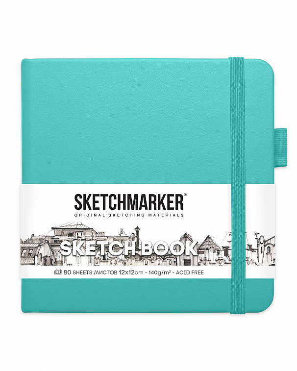 Блокнот для зарисовок Sketchmarker 12х12 см 80 л 140 г, твердая обложка Аквамарин 606x758