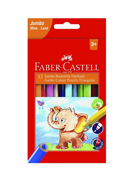Набор карандашей цветных Faber-castell "Jumbo" 12 шт с точилкой в картоне  