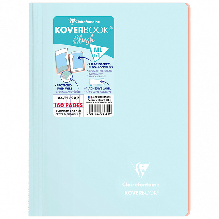 Тетрадь в клетку Clairefontaine "Koverbook Blush" А4 48 л 90 г, пластиковая обложка, голубая