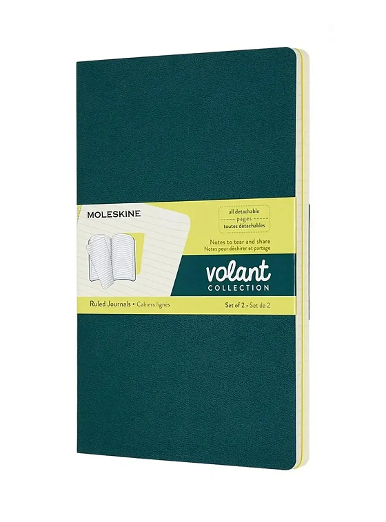 Записная книжка в линейку Moleskine "Voland" 2 шт Large 13х21 см 96 стр., обложка мягкая зелен/желт 606x758