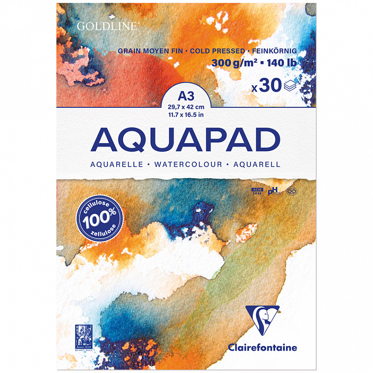 Альбом-склейка для акварели Clairefontaine "Goldline Aqua" А3 30 л 300 гр, холод. прессование