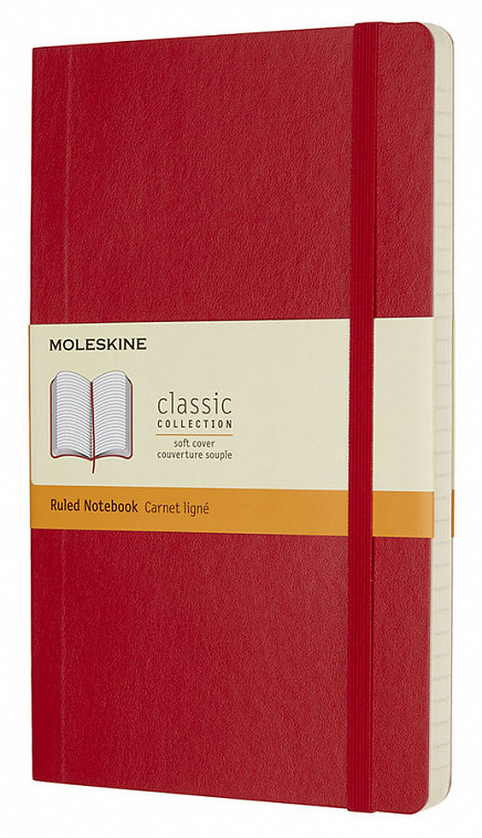 Записная книжка в линейку Moleskine "Classic Soft" 130х210 мм 192 стр мягкая обложка, красный 606x758