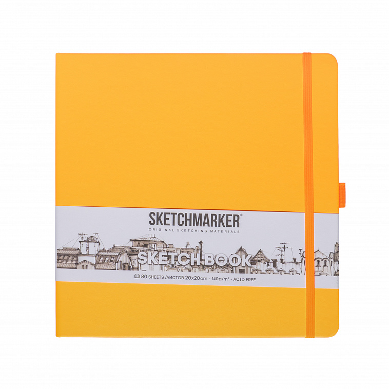 Блокнот для зарисовок Sketchmarker 20*20 cм 80 л 140 г, твердая обложка Оранжевый 606x758