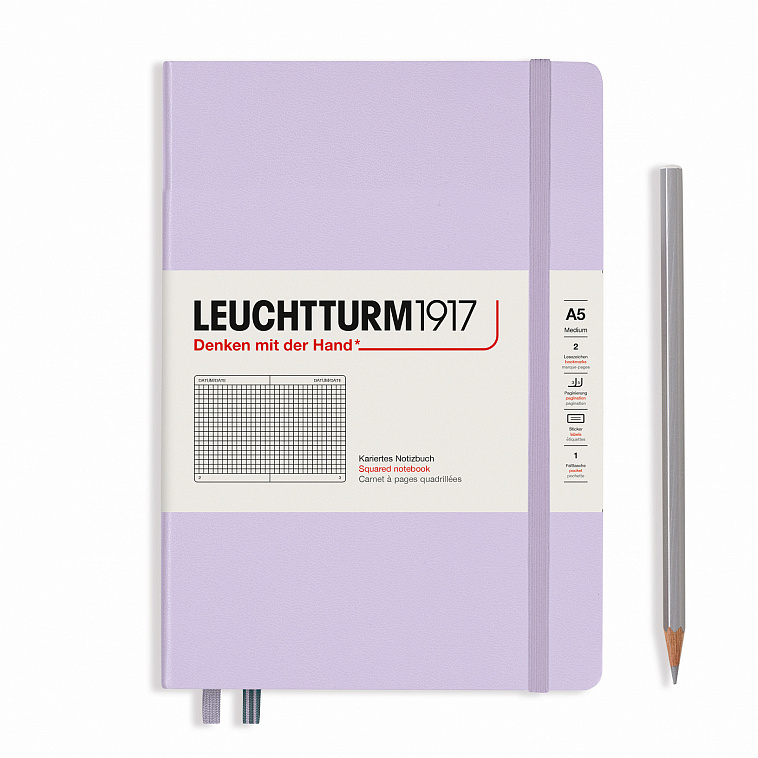 Записная книжка в клетку Leuchtturm A5 251 стр., твёрдая обложка, сиреневый
