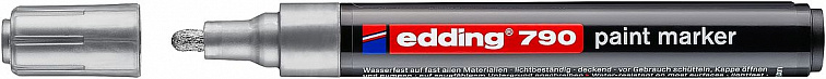 Маркер декоративный Edding "790" с лакирующим эффектом, 2-4 мм с круглым наконечником, серебро 606x758