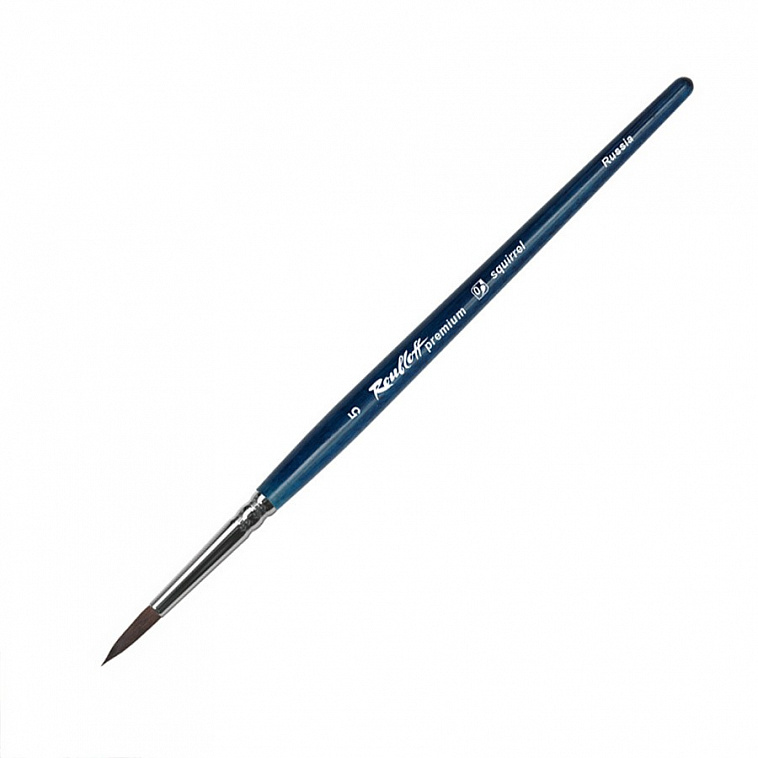 Кисть белка круглая удлиненная Roubloff premium, ручка синяя короткая