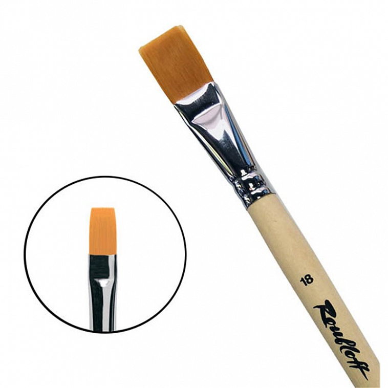 Кисть синтетика №18 плоская Roubloff "1222" длинная ручка п/лак 606x758