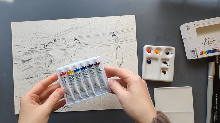 Набор акварели ShinHan "PWC" 6 цв. по 7,5 мл, Морской, в картонной упаковке 606x758