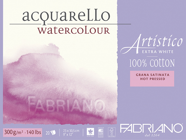 Альбом-склейка для акварели Fabriano "Artistico" Сатин 23х30,5 см 20 л 300 г, экстра белый