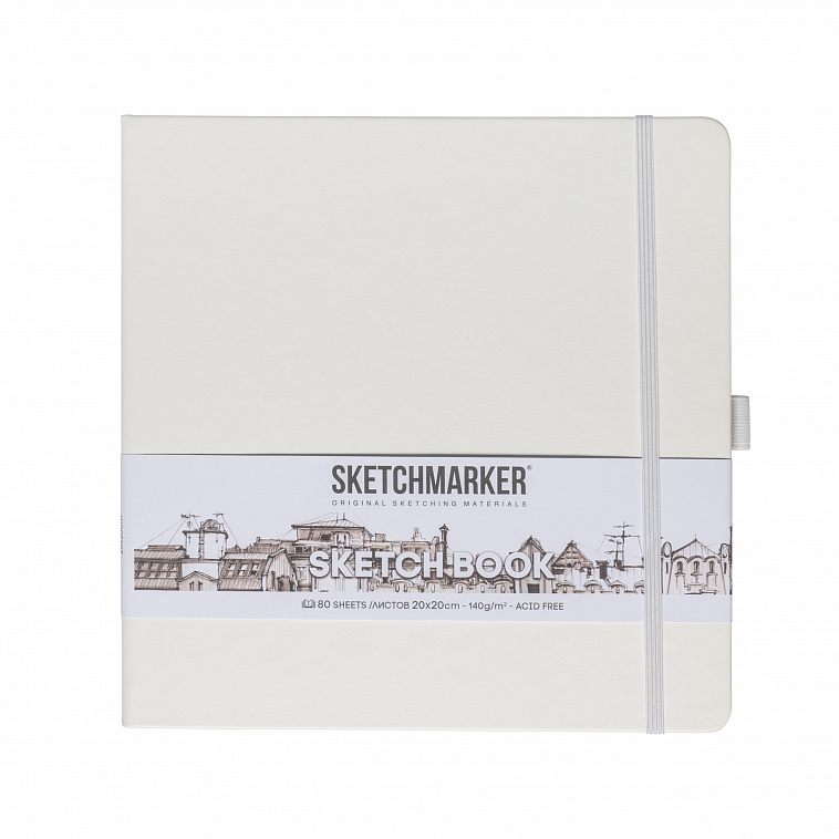 Блокнот для зарисовок Sketchmarker 20*20 cм 80 л 140 г, твердая обложка Белый 606x758