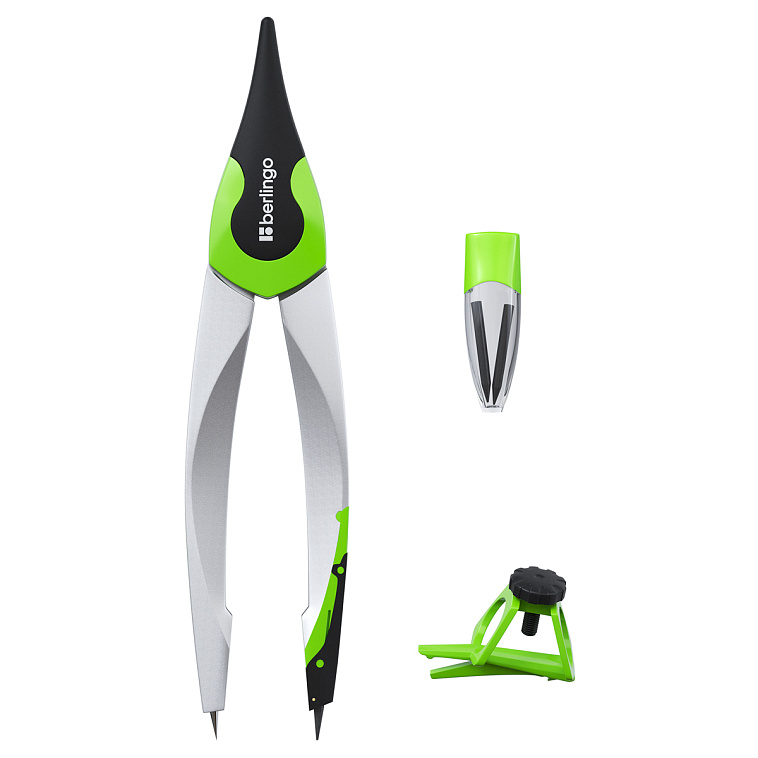 Готовальня Berlingo "Optimum", 3 предмета, циркуль 135 мм, пластиковый футляр, зеленый 606x758