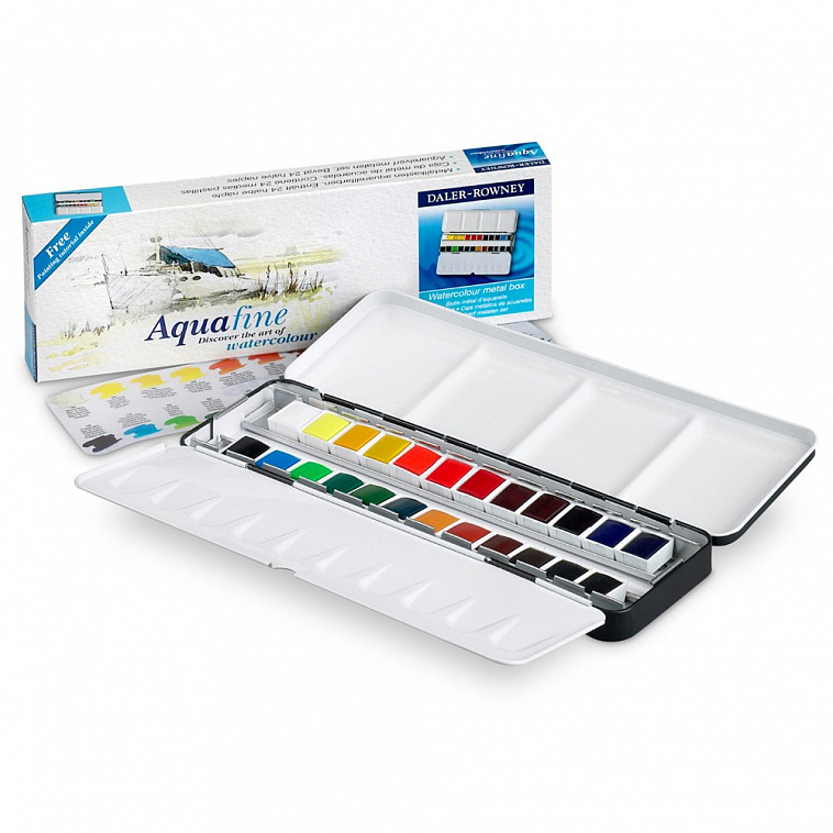 Набор акварели Daler-Rowney "AQUAFINE" 24 кювет в металле 606x758